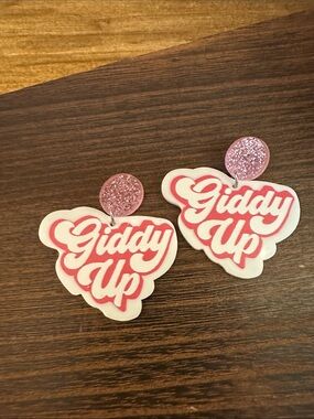 Giddy Up Pink Glitter Statement Earrings